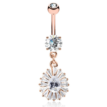Diamanté Fusion Belly Dangle with Rose Gold Plating - Dangling Belly Ring. Navel Rings Australia.