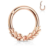 Laurel Wreath Clicker Body Jewellery with Rose Gold Plating - Septum. Navel Rings Australia.