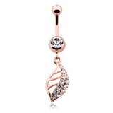 Maile Leaf Belly Ring with Rose Gold Plating - Dangling Belly Ring. Navel Rings Australia.