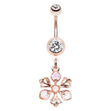 Opal Blooms Belly Dangle in Rose Gold - Dangling Belly Ring. Navel Rings Australia.