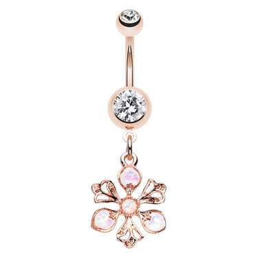 Opal Blooms Belly Dangle in Rose Gold - Dangling Belly Ring. Navel Rings Australia.