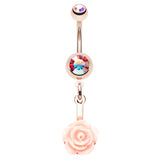 Everythings Peachy Rose Belly Dangle - Dangling Belly Ring. Navel Rings Australia.