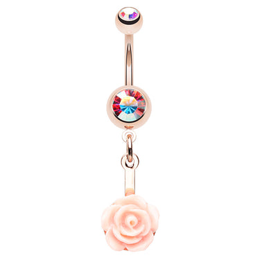 Everythings Peachy Rose Belly Dangle - Dangling Belly Ring. Navel Rings Australia.