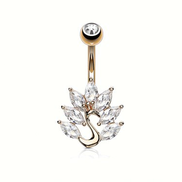 Fluff Your Feathers Peacock Belly Ring with Rose Gold Plating
