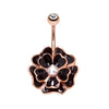 Midnight Pearl Flower Belly Ring with Rose Gold Plating