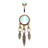 Brass Mystique Dream Catcher Belly Ring - Dangling Belly Ring. Navel Rings Australia.