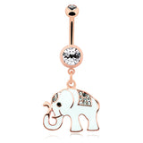 Elephant Totem Belly Ring with Rose Gold Plating - Dangling Belly Ring. Navel Rings Australia.