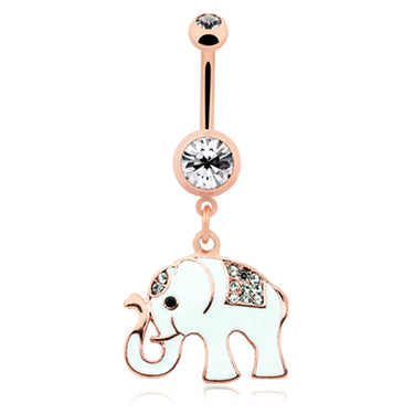 Elephant Totem Belly Ring with Rose Gold Plating - Dangling Belly Ring. Navel Rings Australia.