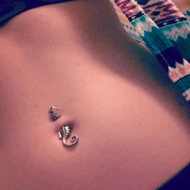 316L Mediterranean Seahorse Belly Piercing Ring - Split Spinal Belly Bar. Navel Rings Australia.