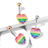 Opal Gay Pride Rainbow Belly Rings with Rose Gold Plating - Fixed (non-dangle) Belly Bar. Navel Rings Australia.