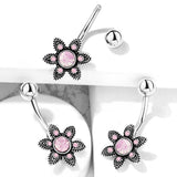 Mimi Pink Tribal Bloom Belly Bar - Fixed (non-dangle) Belly Bar. Navel Rings Australia.