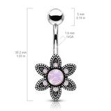 Mimi Pink Tribal Bloom Belly Bar - Fixed (non-dangle) Belly Bar. Navel Rings Australia.