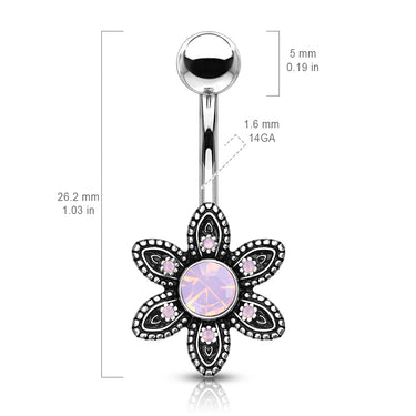 Mimi Pink Tribal Bloom Belly Bar - Fixed (non-dangle) Belly Bar. Navel Rings Australia.