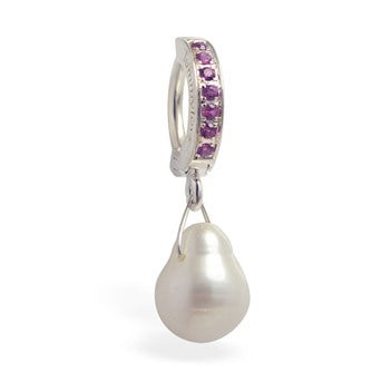 TummyToys® Ruby Pearl Teardrop Navel Jewellery - TummyToys® Patented Clasp. Navel Rings Australia.