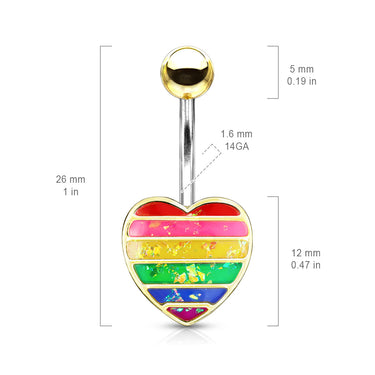 Opal Gay Pride Rainbow Belly Rings - Fixed (non-dangle) Belly Bar. Navel Rings Australia.