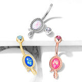 Snaked Opal Belly Bar with Rose Gold Plating - Fixed (non-dangle) Belly Bar. Navel Rings Australia.