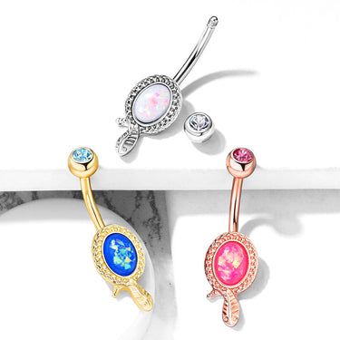 Snaked Opal Belly Bar with Rose Gold Plating - Fixed (non-dangle) Belly Bar. Navel Rings Australia.