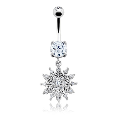 Winter Chills Snowflake Belly Bar - Dangling Belly Ring. Navel Rings Australia.