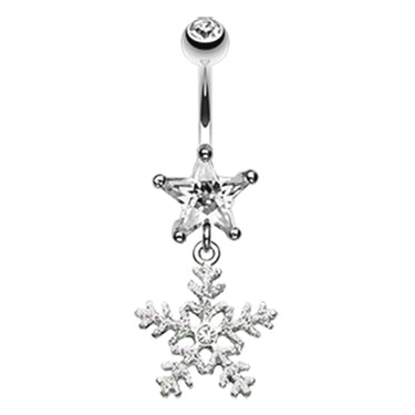 Snowy Night Dangly Navel Bar - Dangling Belly Ring. Navel Rings Australia.