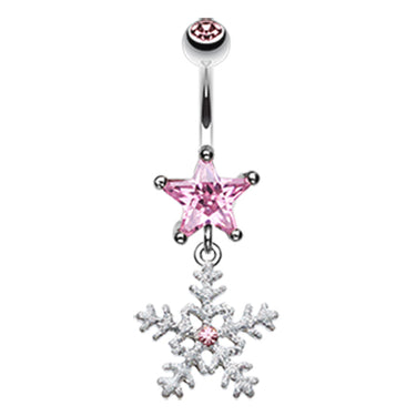 Snowy Night Dangly Navel Bar - Dangling Belly Ring. Navel Rings Australia.