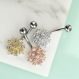 Gem Stacked Snowflake Belly Bar - Fixed (non-dangle) Belly Bar. Navel Rings Australia.