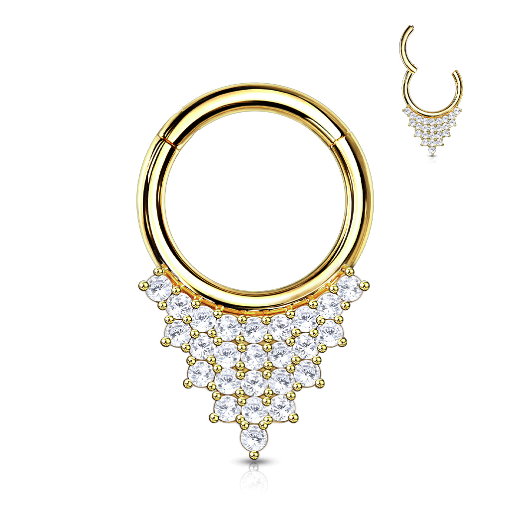 Crystal Pave Septum Clicker Jewellery in 14K Gold. 16g Piercing