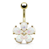 Scintillare Opal Daisy Belly Ring with Gold Plating - Fixed (non-dangle) Belly Bar. Navel Rings Australia.