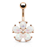 Scintillare Opal Daisy Belly Ring with Rose Gold Plating - Fixed (non-dangle) Belly Bar. Navel Rings Australia.