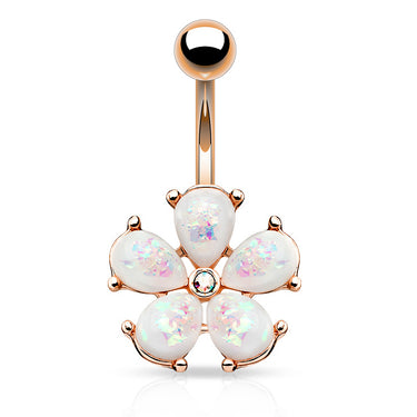 Scintillare Opal Daisy Belly Ring with Rose Gold Plating - Fixed (non-dangle) Belly Bar. Navel Rings Australia.