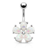 Scintillare Opal Daisy Belly Ring - Fixed (non-dangle) Belly Bar. Navel Rings Australia.