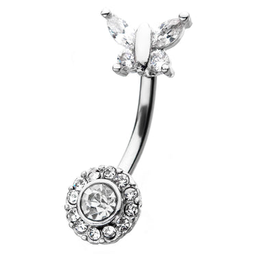 Le Glamour Butterfly Belly Bar - Split Spinal Belly Bar. Navel Rings Australia.