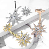 Star Beautiqua Belly Bar with Rose Gold Plating - Fixed (non-dangle) Belly Bar. Navel Rings Australia.
