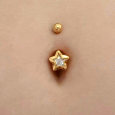 Lucky Star Belly Bar with Gold Plating - Fixed (non-dangle) Belly Bar. Navel Rings Australia.