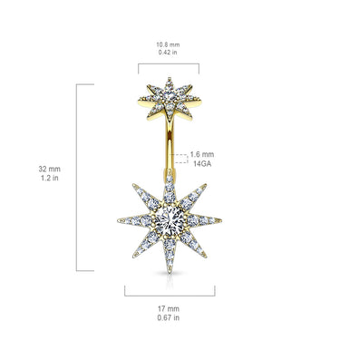 Star Beautiqua Belly Bar with Rose Gold Plating - Fixed (non-dangle) Belly Bar. Navel Rings Australia.