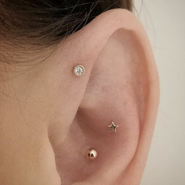Threaded Star Earring by Maria Tash in 14K White Gold. Flat Stud. - Earring. Navel Rings Australia.