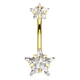 Ice Star Solitaire Belly Bar with Gold Plating - Fixed (non-dangle) Belly Bar. Navel Rings Australia.