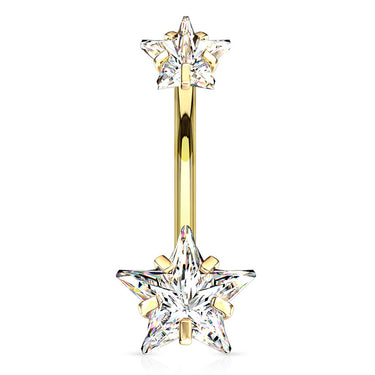 Ice Star Solitaire Belly Bar with Gold Plating - Fixed (non-dangle) Belly Bar. Navel Rings Australia.