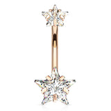 Ice Star Solitaire Belly Bar with Rose Gold Plating - Fixed (non-dangle) Belly Bar. Navel Rings Australia.