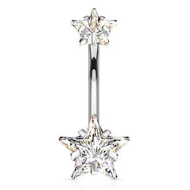 Ice Star Solitaire Belly Bar - Fixed (non-dangle) Belly Bar. Navel Rings Australia.