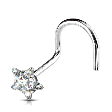 Star Gem Corkscrew Nose Ring in 14K White Gold