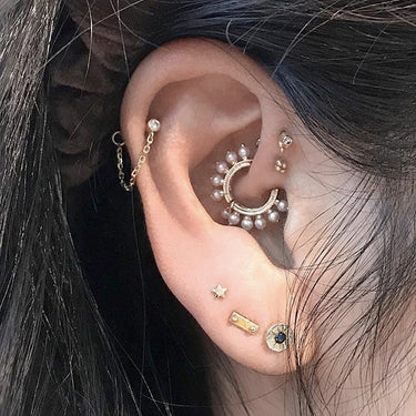 Threaded Star Earring by Maria Tash in 14K White Gold. Flat Stud. - Earring. Navel Rings Australia.