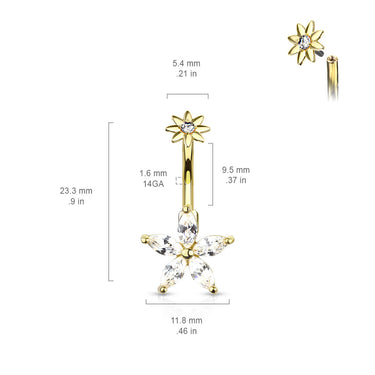 The Galatea Star Belly Bar with Gold Plating - Fixed (non-dangle) Belly Bar. Navel Rings Australia.