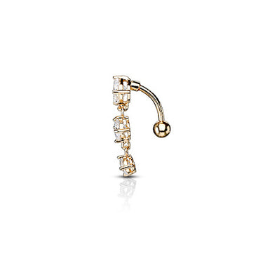 Falling Sirius Reverse Belly Bar with Rose Gold Plating - Reverse Top Down Belly Ring. Navel Rings Australia.