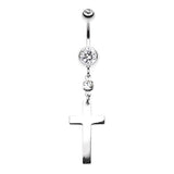 Classic Steel Cross Navel Ring - Dangling Belly Ring. Navel Rings Australia.