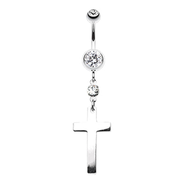 Classic Steel Cross Navel Ring - Dangling Belly Ring. Navel Rings Australia.