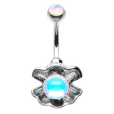 CiCi Clam Moonstone Belly Ring - Fixed (non-dangle) Belly Bar. Navel Rings Australia.