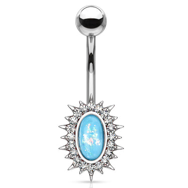 Regal Relics Opal Belly Bar - Fixed (non-dangle) Belly Bar. Navel Rings Australia.
