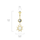 Flaming Opal Sunburst Belly Dangle - Dangling Belly Ring. Navel Rings Australia.
