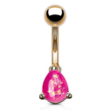 Solitaire Teardrop Opal Belly Rings with Rose Gold Plating - Basic Curved Barbell. Navel Rings Australia.