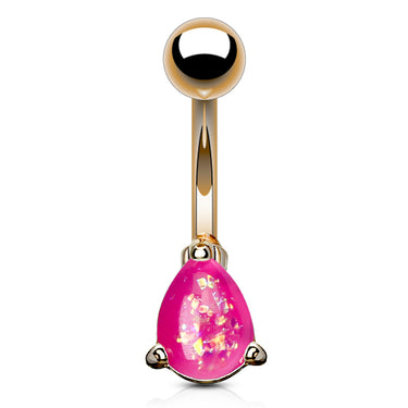 Solitaire Teardrop Opal Belly Rings with Rose Gold Plating - Basic Curved Barbell. Navel Rings Australia.